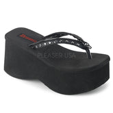 Demonia FUNN-33 Black 3 1/2" (89mm) Platform Studded Thong Sandal Featuring Ornamental Zipper Trim With Skull Zipper Head